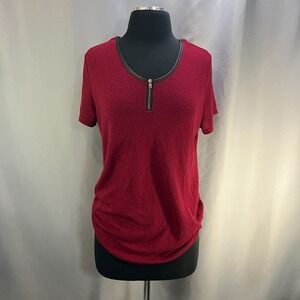 Fashion Magazine Top Womens Small Red Sides Ruched Zip Front V Back Cocktail